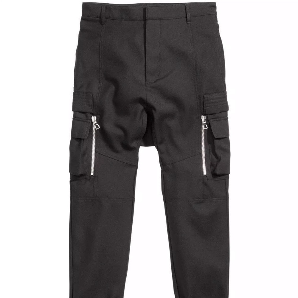 Balmain x HM Drop Crotch Cargo Black Pants